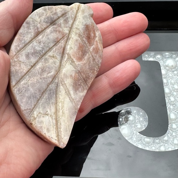Rainbow Moonstone (Labradorite Variety) Natural Crystal Leaf Carving - Picture 4 of 5